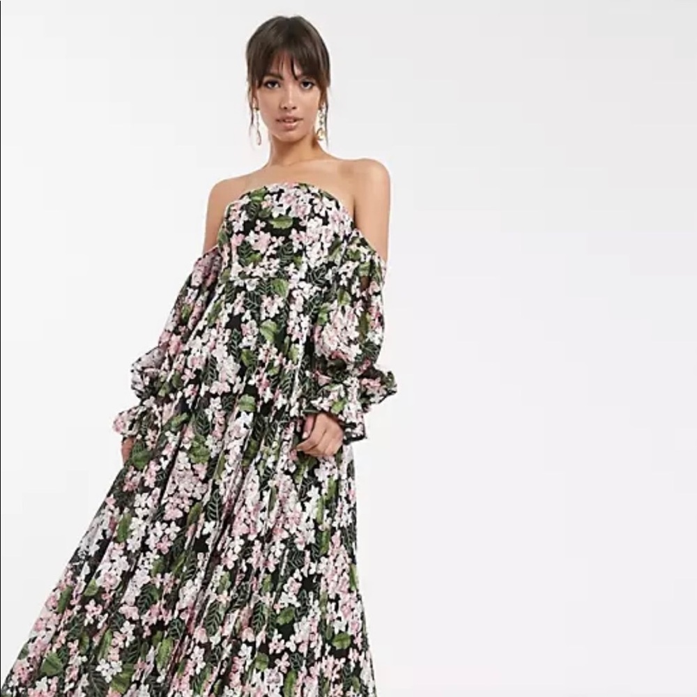 Of shoulder embroidery maxi dress